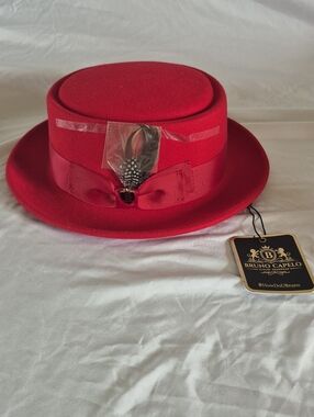 Bruno Capelo Pork Pie Collection Red Wool Hat - NWT